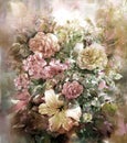 Bouquet of multicolored flowers watercolor painting style