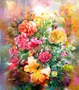 Bouquet of multicolored flowers watercolor painting style Royalty Free Stock Photo