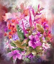 Bouquet of multicolored flowers watercolor painting style Royalty Free Stock Photo