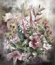 Bouquet of multicolored flowers watercolor painting style Royalty Free Stock Photo