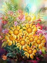 Bouquet of multicolored flowers watercolor painting style Royalty Free Stock Photo