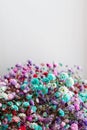 Bouquet of multicolored gypsophila close up, copy space