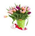 Bouquet of multicolored tulip flowers in white pot Royalty Free Stock Photo