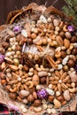 Bouquet of nuts and dried fruits. Healthy and delicious gift