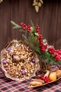 Bouquet of nuts and dried fruits. Healthy and delicious gift