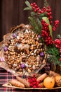 Bouquet of nuts and dried fruits. Healthy and delicious gift