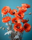 a bouquet of orange flowers in a vase on a blue background Royalty Free Stock Photo