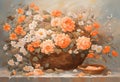 Bouquet of orange roses in basket, beautiful watercolor art Royalty Free Stock Photo