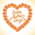 Bouquet of orange roses heart on white background. yellow rose mother Day Heart Made of orange Roses on White Ba