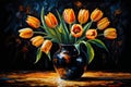 Bouquet of orange tulips in a vase on a black background Royalty Free Stock Photo