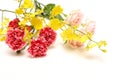 Bouquet of orchid, roses and carnation isolated on a white background