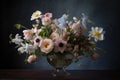 a bouquet of pastel flowers in a crystal vase Royalty Free Stock Photo