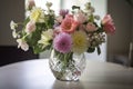 a bouquet of pastel flowers in a crystal vase Royalty Free Stock Photo