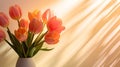 A Bouquet of Peach Tulips in a White Vase Royalty Free Stock Photo