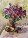 bouquet of phloxes and chestnuts on the table, oil painting Royalty Free Stock Photo