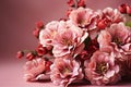 Bouquet of pink beautiful Merigold flowers on pastel pink background