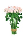 Bouquet of pink flowers. Roses tied with a rope. Inside blank