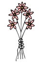 Bouquet of pink flowers. The flowers are tied with thread. Cartoon style. Flowering plants Royalty Free Stock Photo