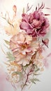 a bouquet of pink flowers on a white background. Watercolor Painting of a Sienna color flower perfect for Wall Art. Royalty Free Stock Photo
