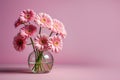 Bouquet of pink gerberas on a blurred background.