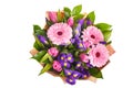 Bouquet of gerberas, irises and tulips