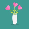 Bouquet of pink heart flowers in a vase. Flat Royalty Free Stock Photo