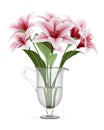 Bouquet of pink lilies in vase isolated on white