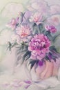 Bouquet of pink peonies watercolor