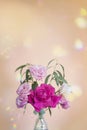 Bouquet with a pink rose on a light vertical background with highlights and bokeh Royalty Free Stock Photo