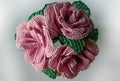 A bouquet of pink roses from beads