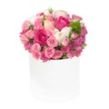 Bouquet of pink roses in the box isolated on white background Royalty Free Stock Photo