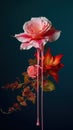 Bouquet of pink roses. Still life with colorful leaves and flowers.