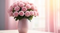 Bouquet of pink roses in the vase. Beautiful floral composition for wedding, Valentine's day, birthday. Royalty Free Stock Photo