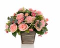 Bouquet of pink roses in a vase on white background Royalty Free Stock Photo