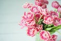 Bouquet of pink tulips close up of a tender spring bouquet. bridal bouquet of tulips on a light background Royalty Free Stock Photo