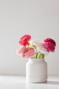 Bouquet of pink and white ranunculus flowers. Bithday, mothers day, saint valentine