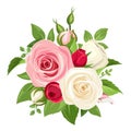 Bouquet of pink and white roses. Vector illustration. Royalty Free Stock Photo