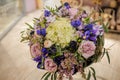 Bouquet with purple , blue and white different flowers