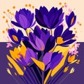 of a bouquet of purple crocuses in a flat style AI generated