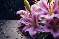 Bouquet of purple lillies with rain drops 4