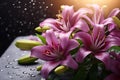 Bouquet of purple lillies with rain drops 1