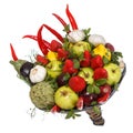 Bouquet of raw vegetables and fruits