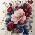 Bouquet of red and blue flowers. AI