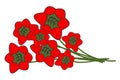 Bouquet of red flowers icon. Bunch poppy symbol. Sign decor day vector Royalty Free Stock Photo