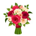 Bouquet of red, orange and white roses. Vector illustration. Royalty Free Stock Photo
