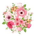 Bouquet of red and pink flowers. Vector illustration.