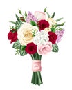 Bouquet of red, pink and white flowers. Vector illustration. Royalty Free Stock Photo