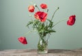 Bouquet of red poppies in a small glass vase Royalty Free Stock Photo