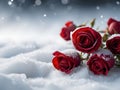 bouquet of red rose flowers on snow covered ground valentines day background with copy space