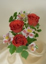 Bouquet of red roses with astromerias on a white background Royalty Free Stock Photo